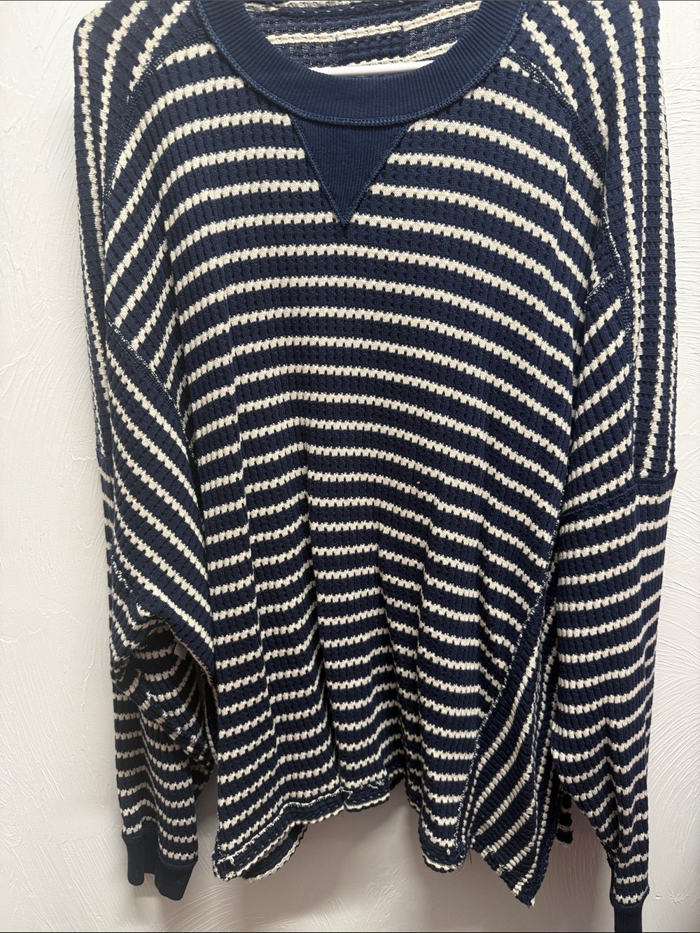 Navy and Cream Striped Knit Sweater